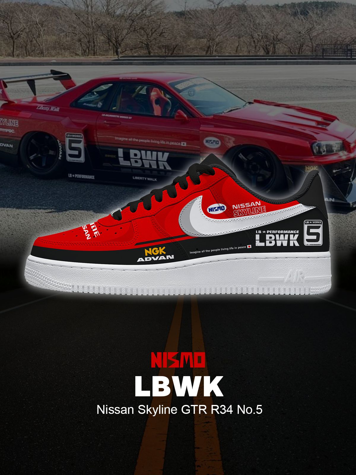 Skyline GTR R34 Nr. 5 Custom Air-Style Sneakers