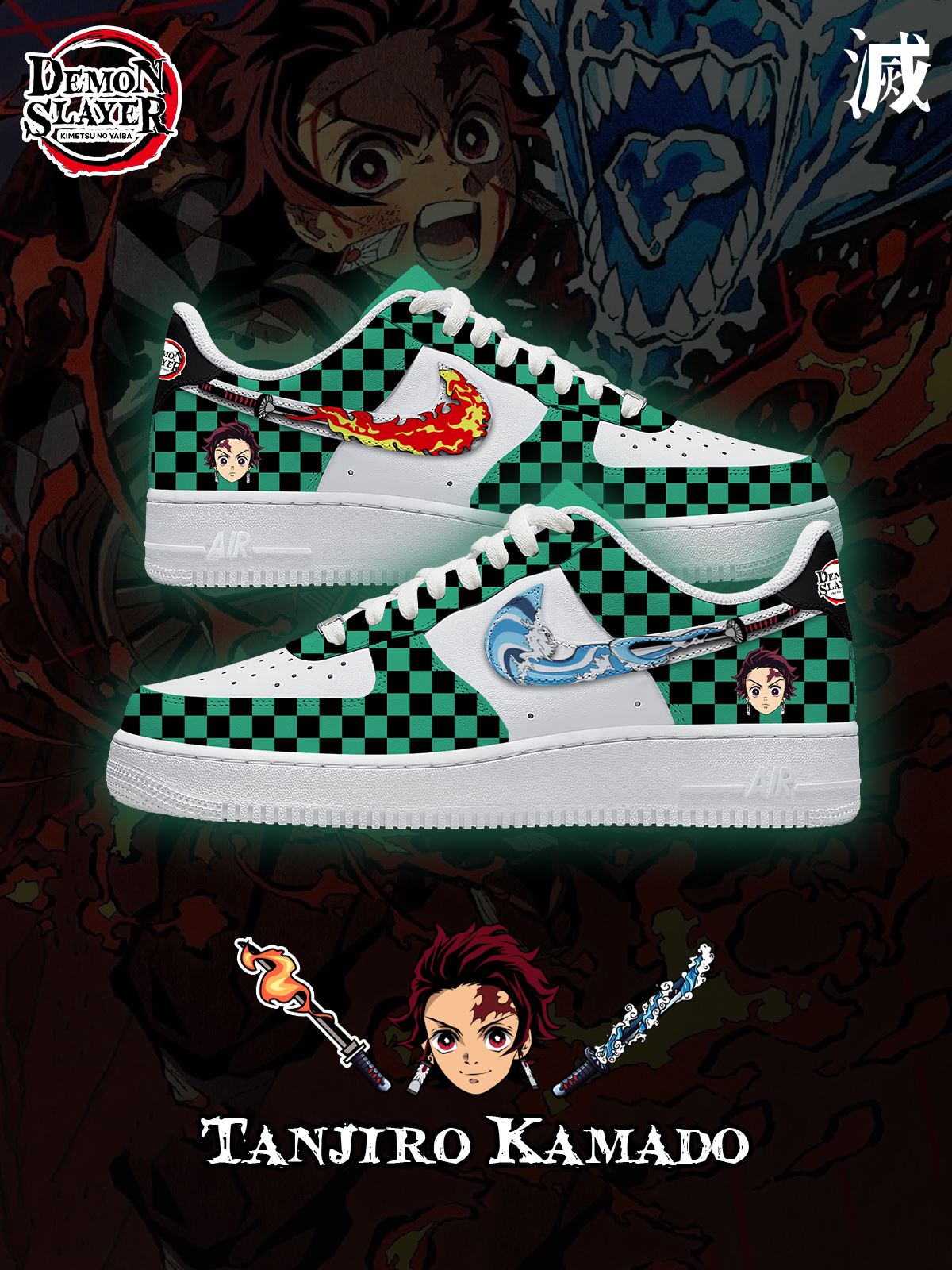 Zapatillas deportivas estilo aire personalizadas Tanjiro Kamado V.2