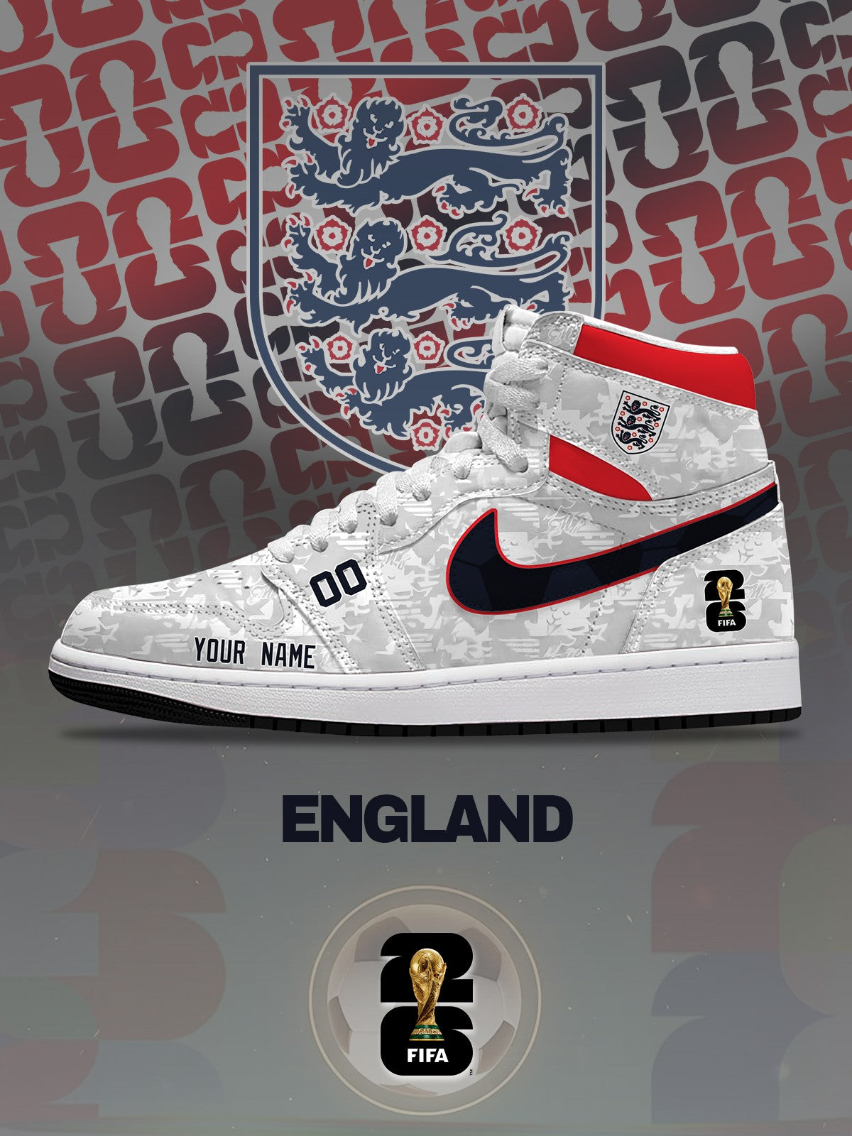 World Cup 2026 England V.1 Custom High-Top Sneakers