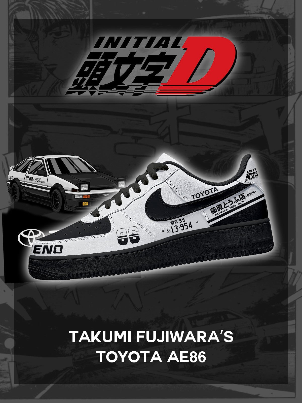 Takumi Fujiwara AE86 V.2 Custom Air-Style Sneakers
