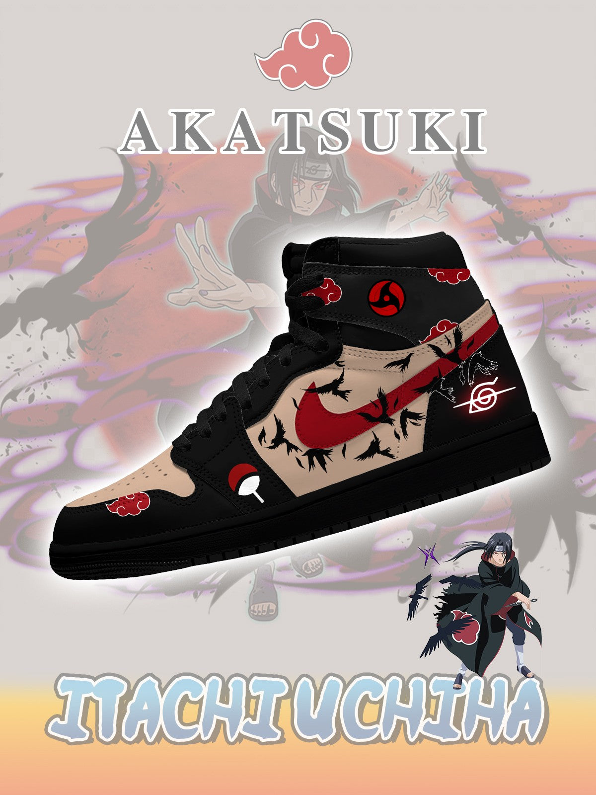 Zapatillas altas personalizadas Akatsuki Itachi Uchiha V.6